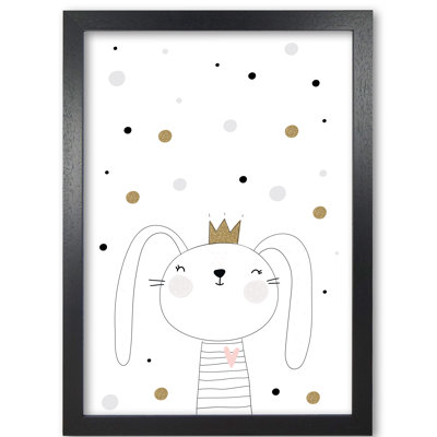 Scandi Cute Bunny with Crown and Polka Dots 1 Piece Single Picture Frame Painting