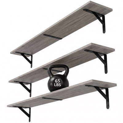 Floating Shelves for Wall 40″W x 8″D, Long Wall Mounted Shelves Set of 3, Wood Book Shelves Decor, Farmhouse Display Shelf for Bedroom, Living Room, Laundry Room, Kitchen, Bathroom, Grey
