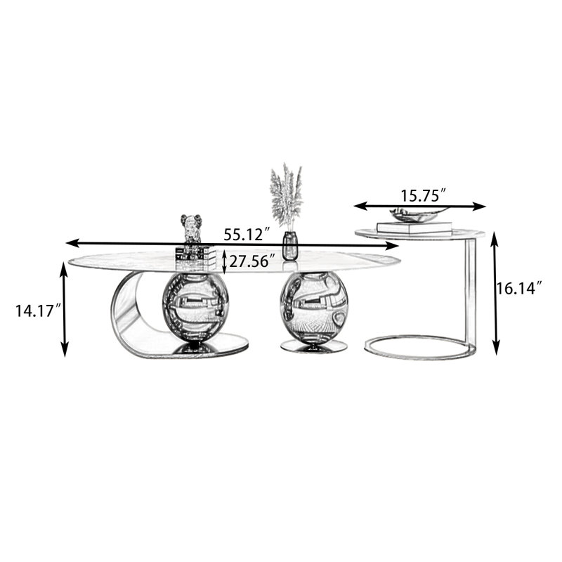 Ensemble de tables basses gigognes dorées, Blanc / doré, H 16,14 po x l 70,87 po x P 27,56 po