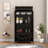 Tall Metal Cabinet With Glass Doors & Flip-Top, 4-Tier Design, Durable Steel Frame And Arched Top