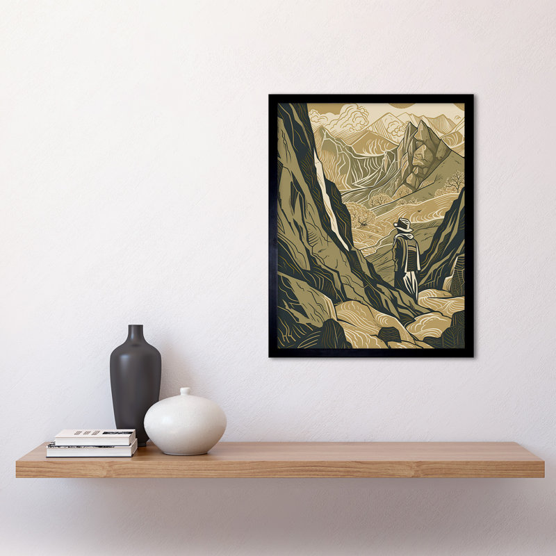 Gold Miner On Rocky Mountain Range Peaks Landscape - Single Picture Frame Print