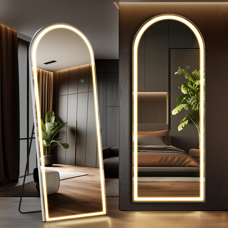 Miroir d'éclairage 3 couleurs avec lumières DEL, miroir éclairé sur pied, H 71 po x l 26 po
