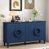 Four-door Sideboard With French Frame Design, Round Ring Handles And Adjustable Shelves