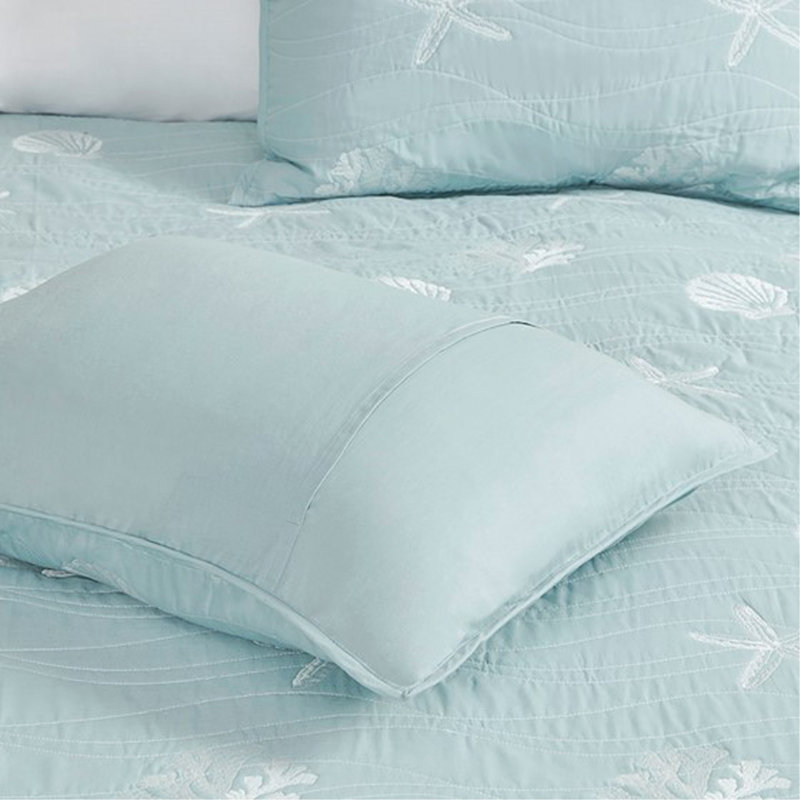 Ensemble de courtepointe brodée réversible en coton 4 pièces avec coussin décoratif double / grand turquoise