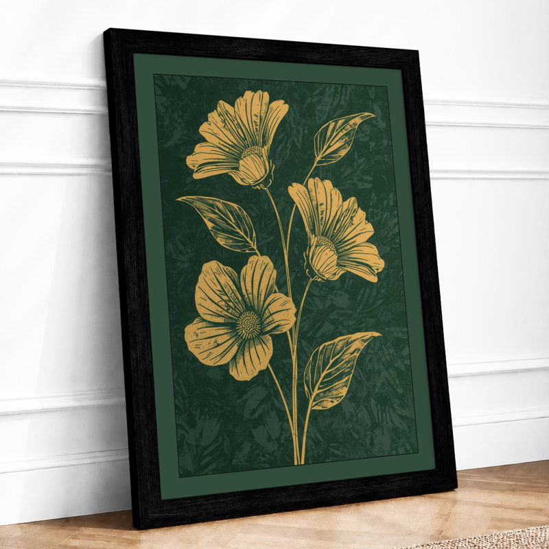 Golden Study Botanical - Framed Print, A2 - 59.4 x 42.0 cm, Black