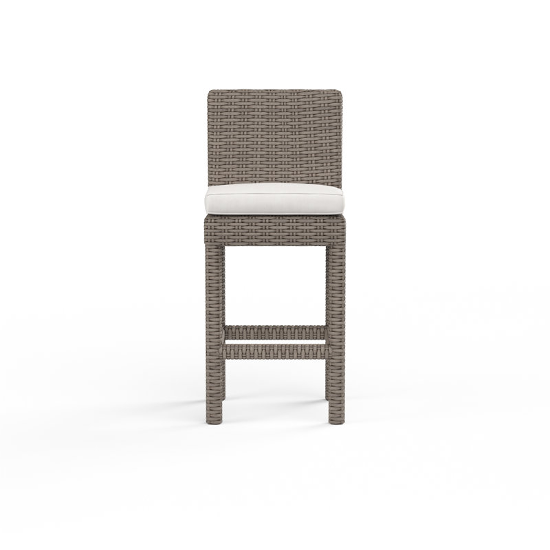 Emerald II Outdoor Bar Stool, Bar Stool (30" Seat Height), Dark Brown, Canvas Natural Sunbrella®