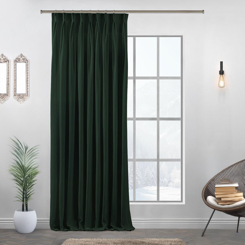 Room Darkening Single Curtain Panel, 190cm Width x 125cm Drop, Green