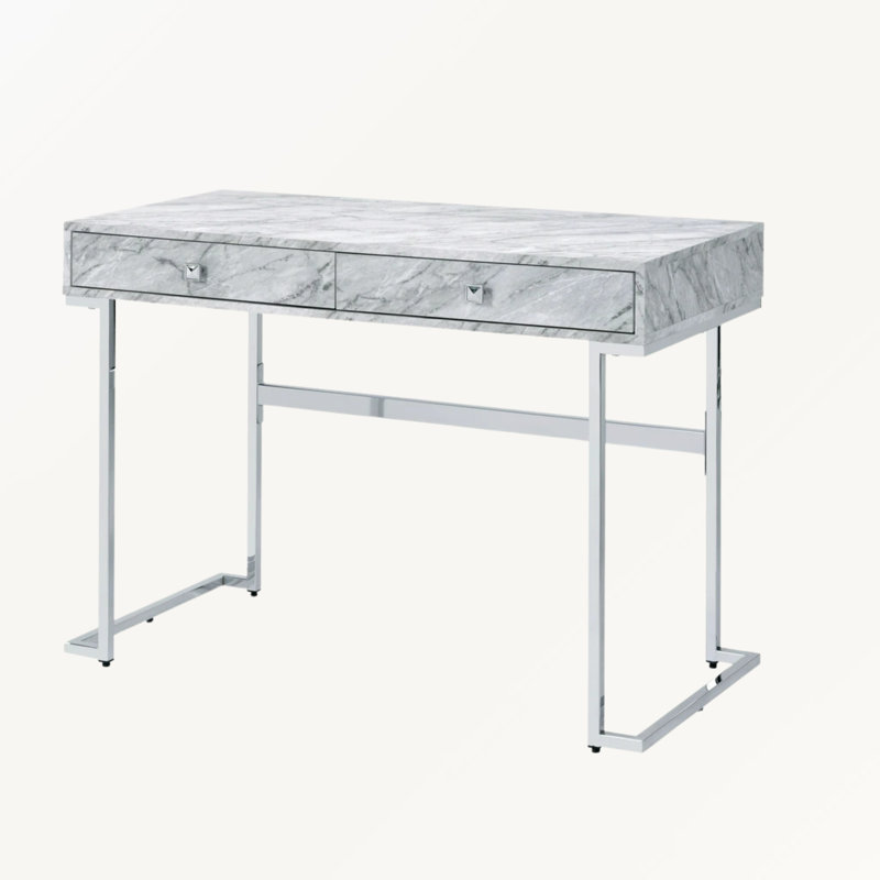 Jive Desk in White Engineered Stone with Chrome Finish