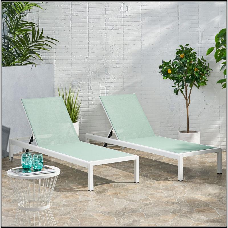 Aluminum Frame Mesh Chaise Lounge With Adjustable Backrest And Wheels For Easy Mobility,  For Outdoor Relaxation., Teal