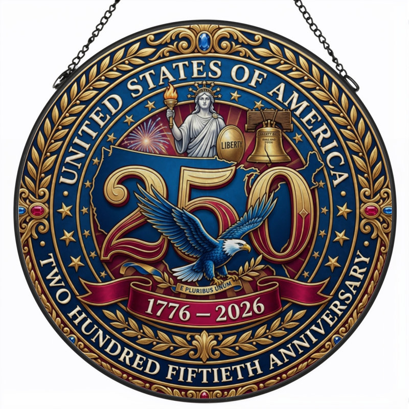 Panneau de fenêtre en verre pour décoration intérieure H 12 "United States USA 250th Anniversary, H 12 po