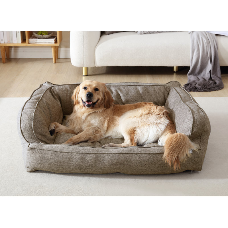 Large Walnut Dark Tan Memory Foam Bolster Pet Bed