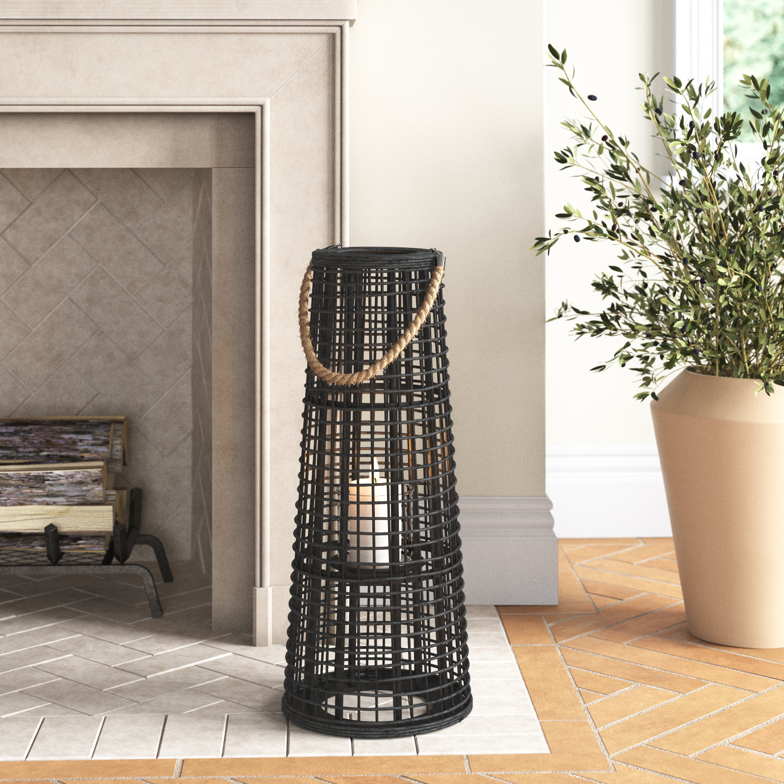 Tracy Bamboo Lantern Candle Holder, 28.7" H x 11" W x 11" D