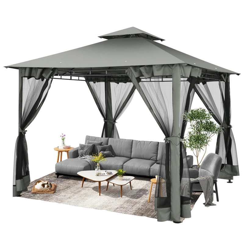 10'x10' Outdoor Gazebo Canopy, Canopy Tent with Mosquito Netting, Gray