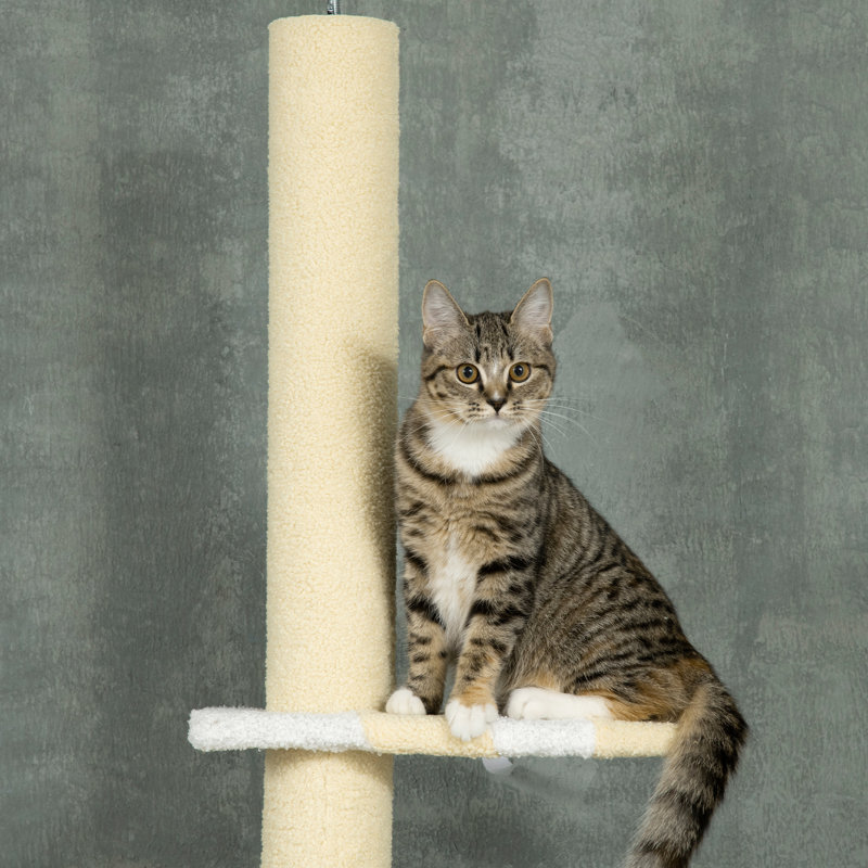 4 aires de repos pour chat, du sol au plafond, plateformes réglables de 87 à 103 pouces, poteaux à griffer, jaune pour tour de sécurité pour chats d'intérieur,