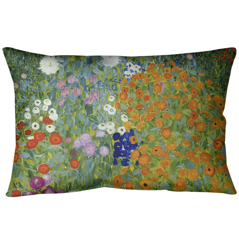 Gustav Klimt Floral Reversible Throw Pillow, Poly Twill