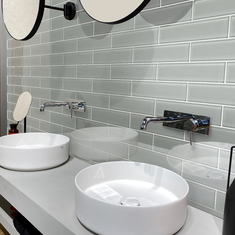 3'' x 12'' Glass Subway Wall Tile, Gray