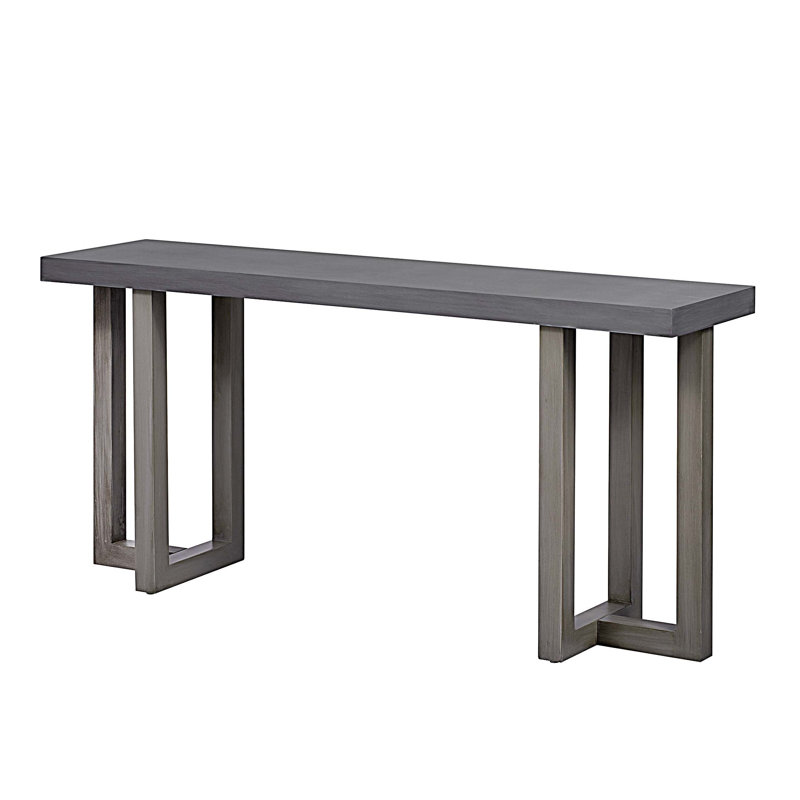 Geometric Design Console Table with Solid Pine Legs, Dark Gray/Light Gray