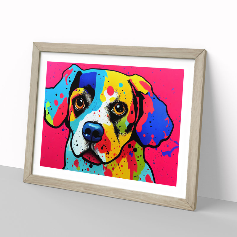 Colourful Dog Vol.3 Abstract - Framed Print, 25cm H x 34cm W x 2cm D, Oak