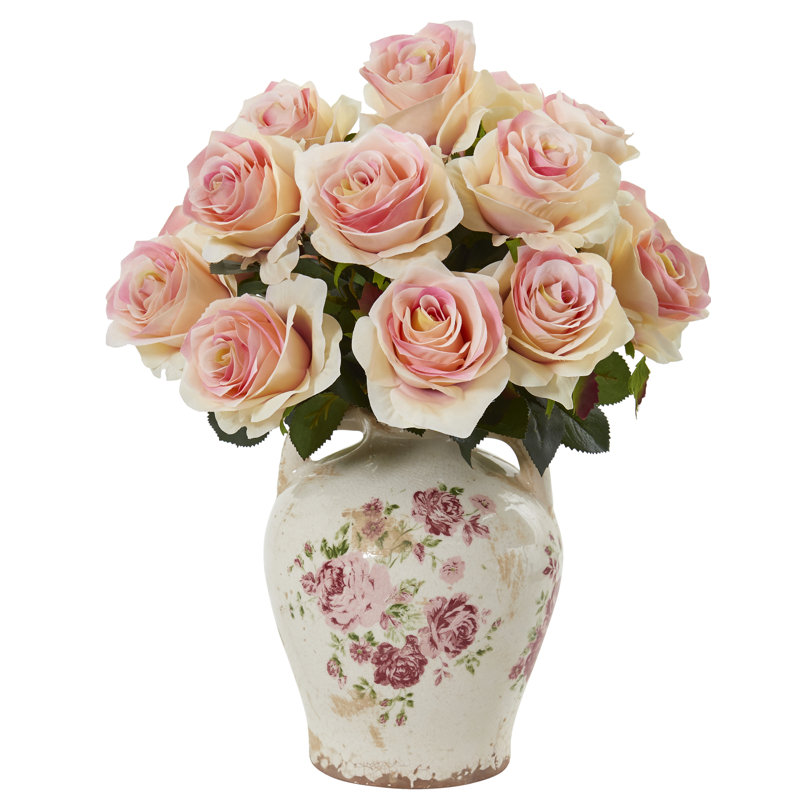 Arrangements floraux de roses artificielles en pot, Rose clair