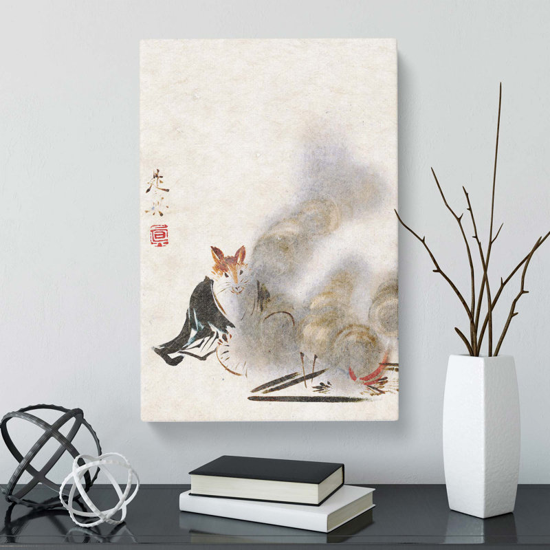 Fox By A Fire by Shibata Zeshin - Wrapped Canvas Painting, 60cm H x 40cm W x 3cm D