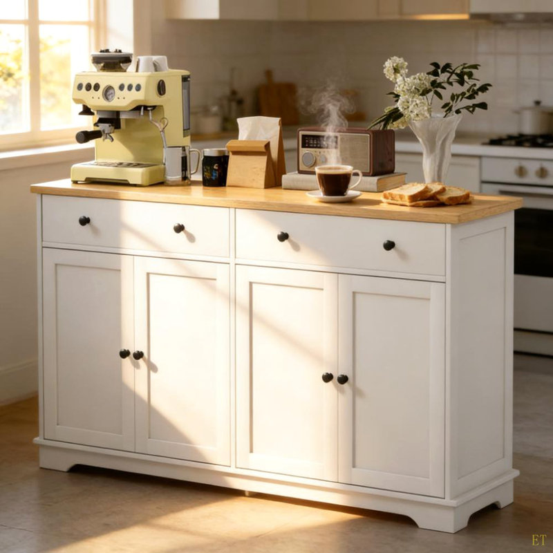 Buffet de style élégant avec tiroirs de rangement, buffet, tablettes réglables pour votre maison, Chêne / Blanc
