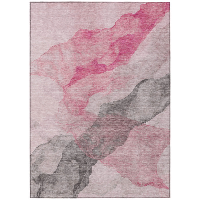 Machine Washable Indoor/Outdoor Xhevrie Blush Rug, Rectangle 3' x 5'