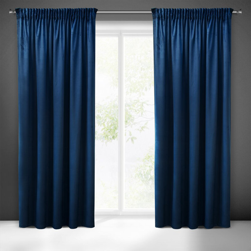Zas Polyester Blackout Eyelet Curtain Panel, Blue navy