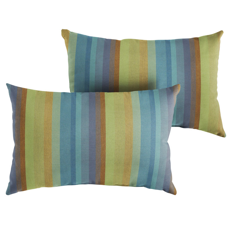 Striped Sunbrella® Outdoor Reversible Throw Pillow, Astoria Lagoon Sunbrella®, 14" H x 24" W