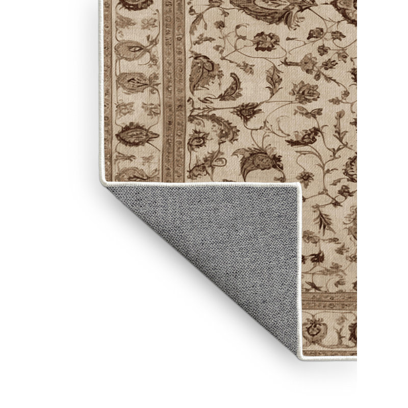 Machine Washable Persian Beige Area Ru, Round 4'