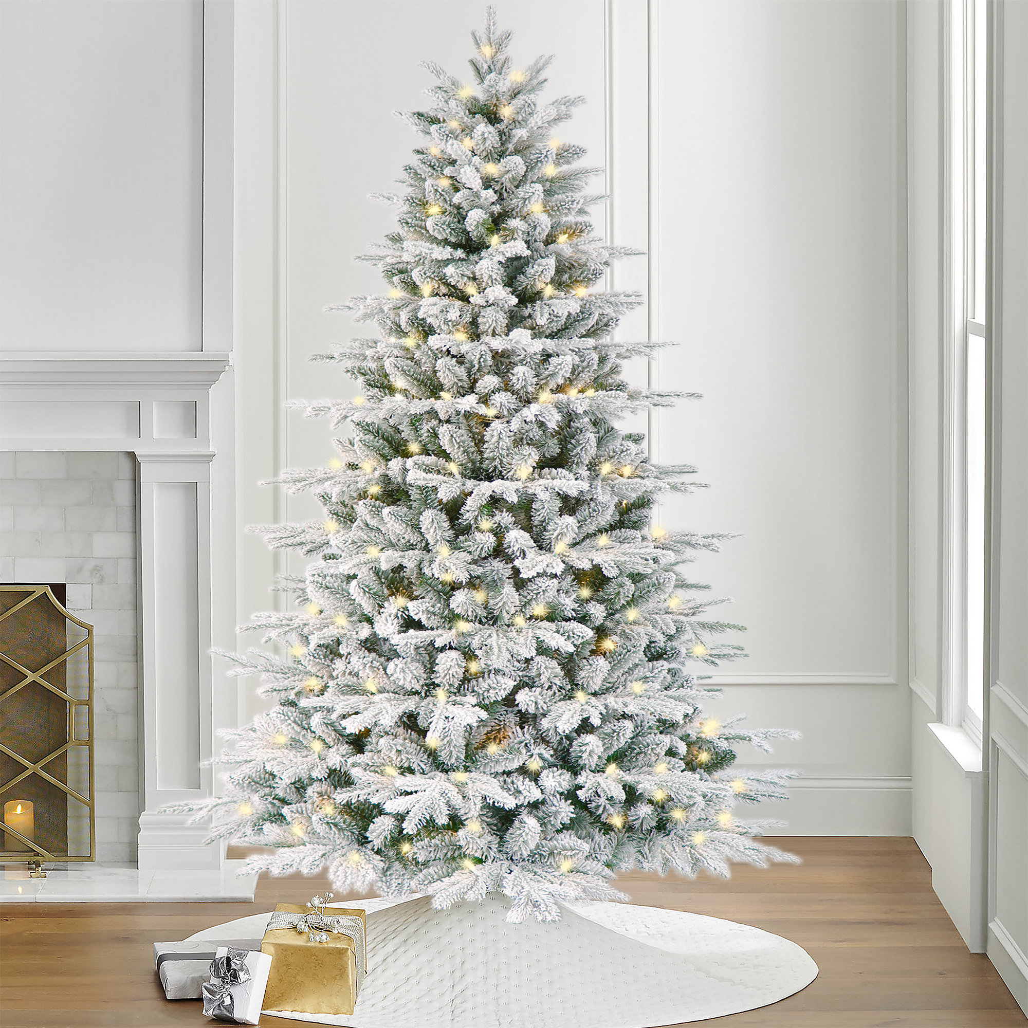 The Holiday Aisle® 7Feet Pre-Lit Flocked Pe Christmas Tree With 350 ...