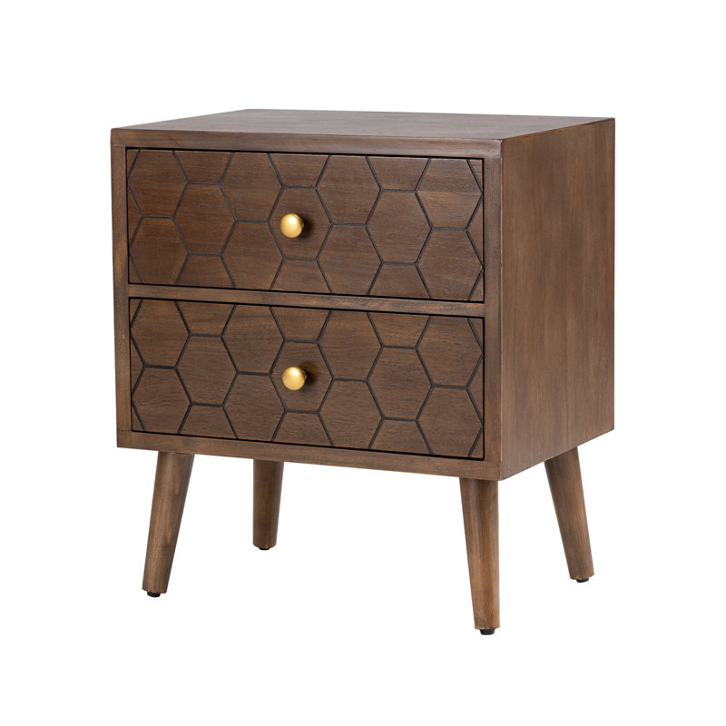 Bagan 2 - Drawer Solid Wood Nightstand in Walnut
