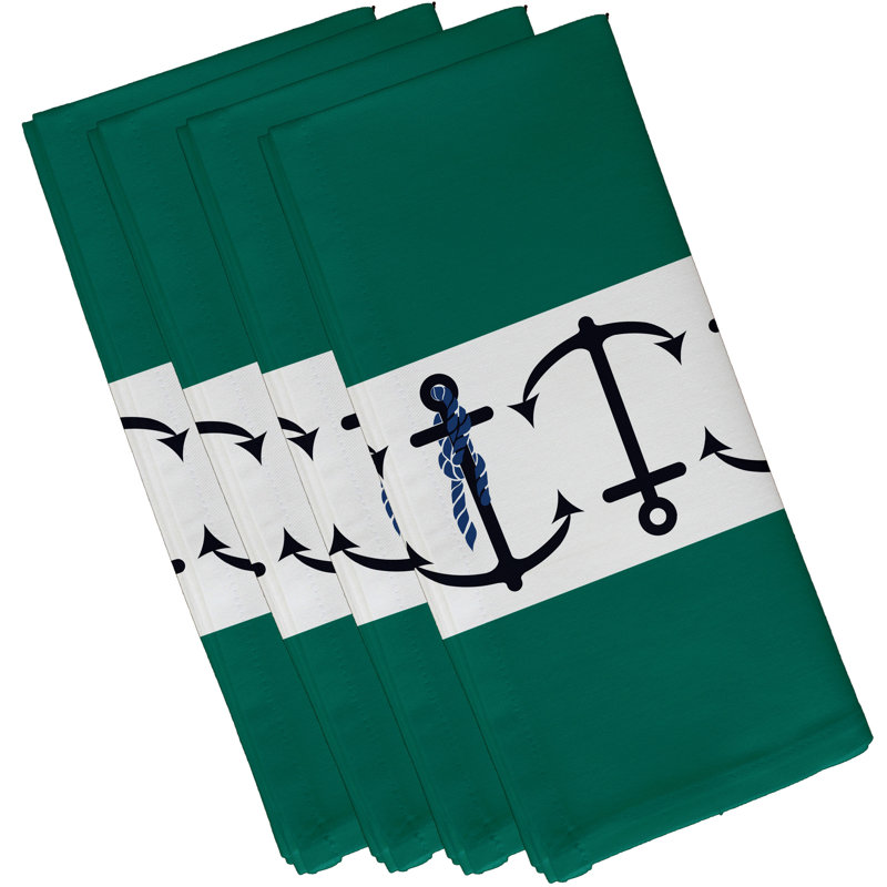 Ensemble de serviettes 4 pièces à motif d’ancre Hancock, Vert
