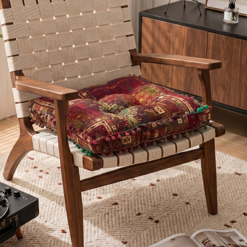 Square Tatami Seat Cushion, Red Bohemian