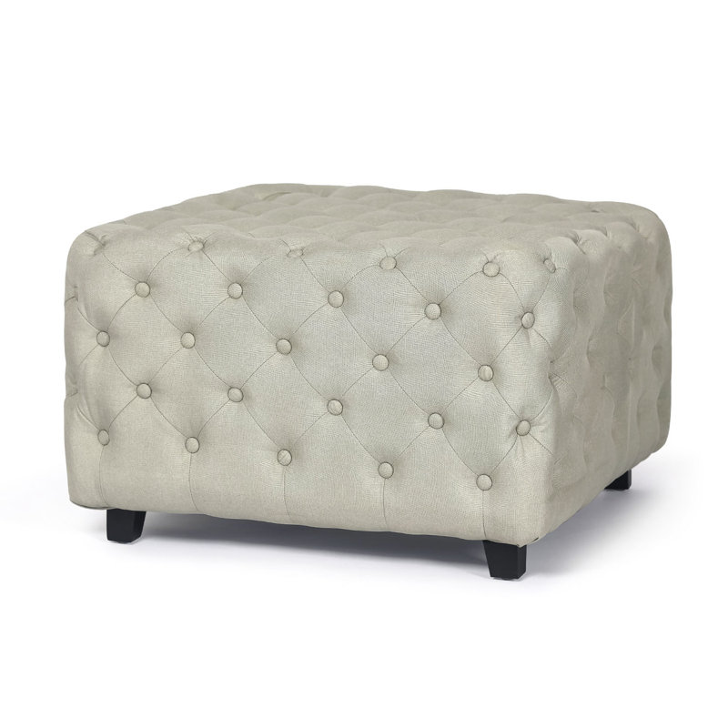 Adah Velvet Ottoman, Beige Linen