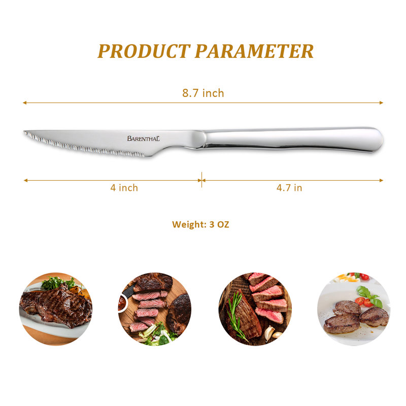 Ensemble de 6 couteaux à steak Barenthal, couteaux dentelés en acier inoxydable avec coffret, lame tranchante de 12 cm (4,8 pouces) pour barbecues et soupers entre amis.