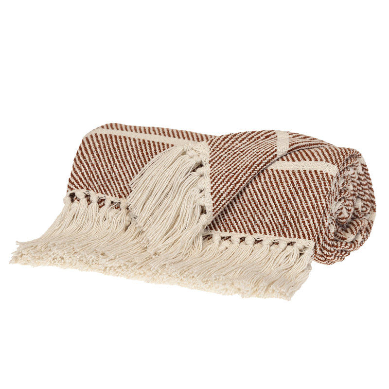 Jeté rayé en coton tissé, Rayures brunes