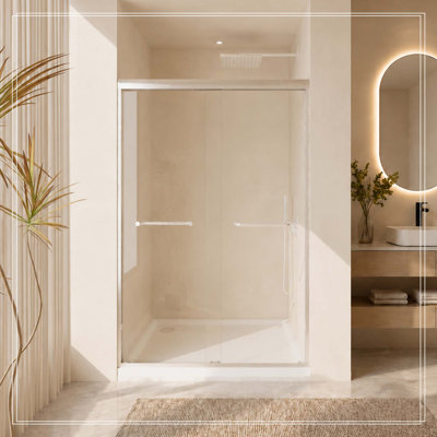 44-48 po de largeur x 72 po de hauteur avec 5/16 po (8 mm) de porte de douche coulissante en verre trempé à poignée en acier inoxydable, nickel brossé