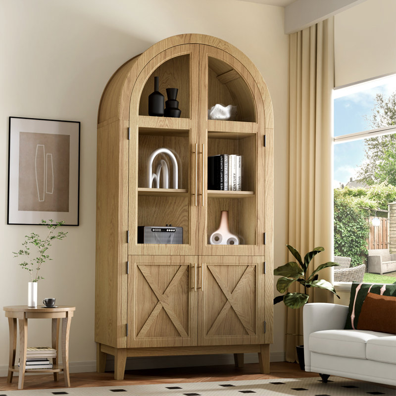 Breakwater Bay Tall Arch Storage Cabinet, Arched Kitchen Pantry Cabinet With Reversible 4 Rattan Doors, Adjustable Shelves Arched Display Floor Cabinet For Kitchen And Dining Room (74.3")