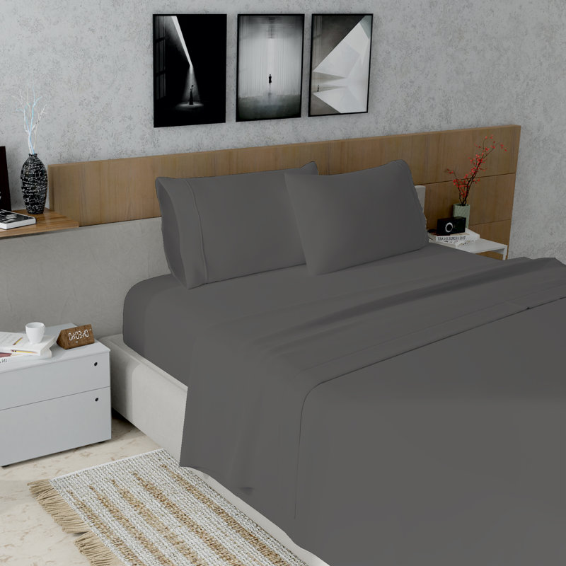 Kal 100% Cotton Sheet Set, Twin, Charcoal Gray