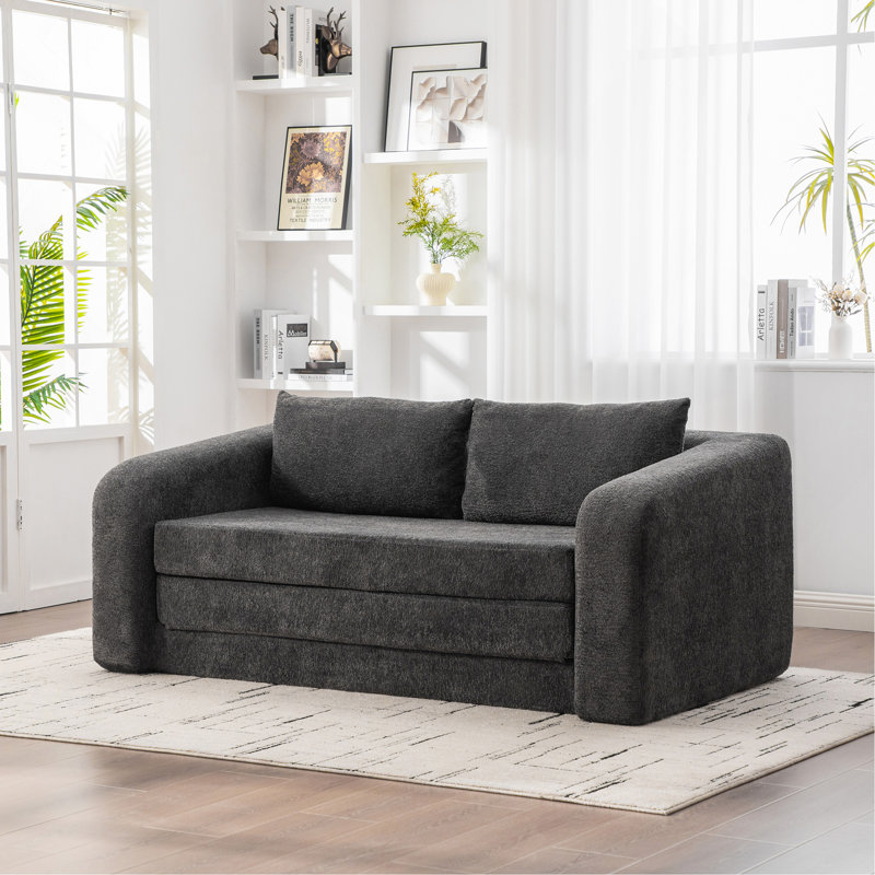 Canapé-lit escamotable pliable 71 po 2-en-1 avec accoudoirs et coussins de dossier, canapé-lit convertible en chenille désossée, avec matelas pour lit, canapé-lit, salon, chambre d'amis, dortoir, gris