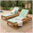 4-Position Adjustable 2-Fold Acacia Wood Outdoor Chaise Lounge with 1.57-Inch Leaf Coconut Cushion for Patio Poolside Backyard Garden, Teak Finish (Only one lounge chair included)-606554284