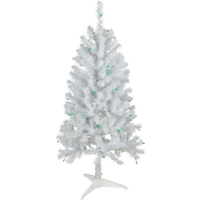 4' x 24" Pre-Lit White Artificial Christmas Tree Green Lights