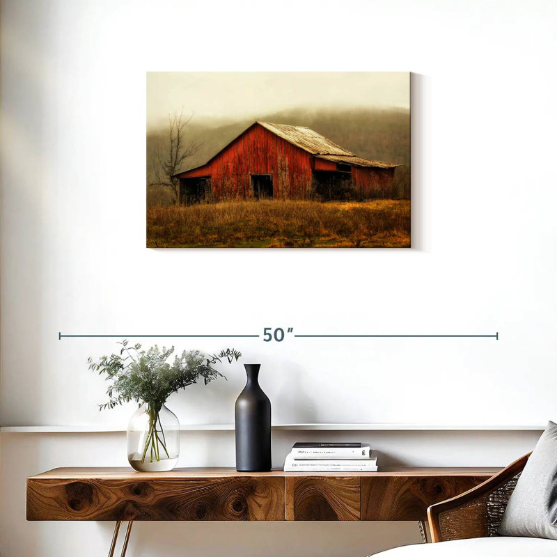 Skylight Barn dans le brouillard, H 20 po x l 30 po