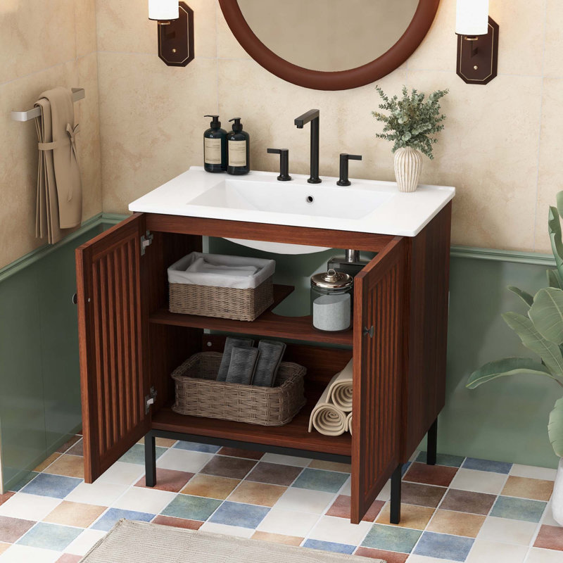 Meuble-lavabo 30 po avec lavabo en céramique rétro