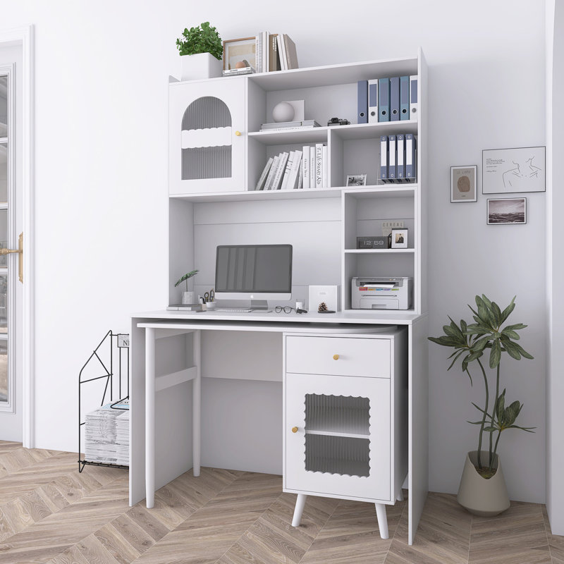 Bureau d'ordinateur rotatif avec rangement, Blanc