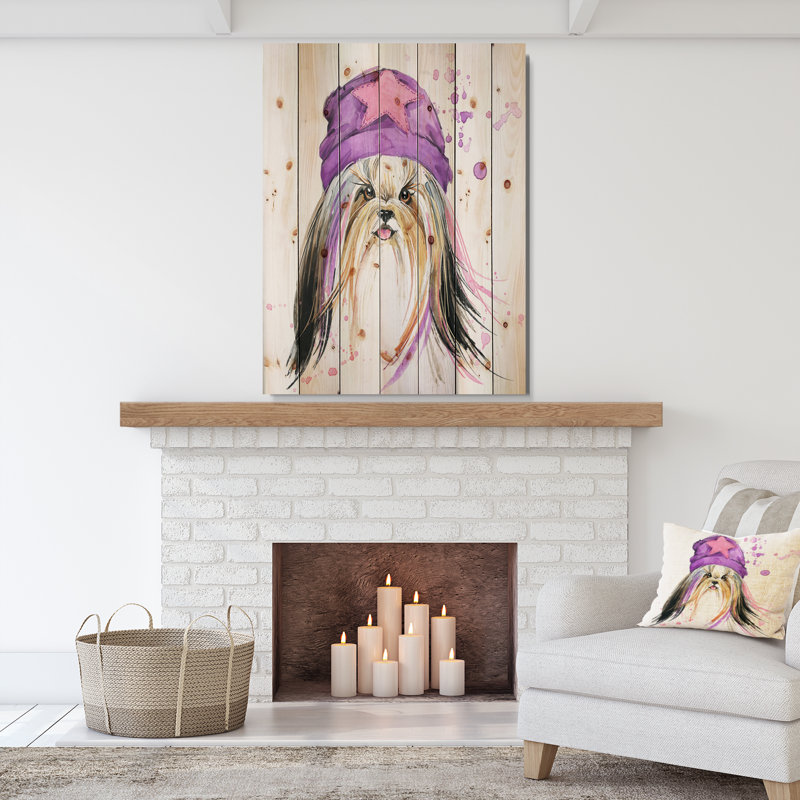 Alfaro «Cute Dog with Starred Hat», peinture, H 40 po x l 30 po x P 1,5 po, Bois