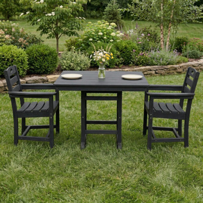 Ensemble de salle à manger de patio moderne 3 pièces noir, ensemble de mobilier d'extérieur durable comprenant une table d'appoint carrée robuste et 2 fauteuils confortables, une assise décontractée résistante aux intempéries pour le balcon, le porche, la cour, le jardin et les petits espaces extérieurs