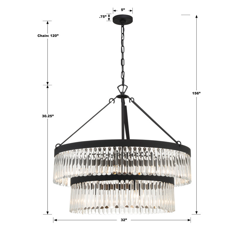 Forged Black and Crystal Two-Tier Chandelier with Steel Frame