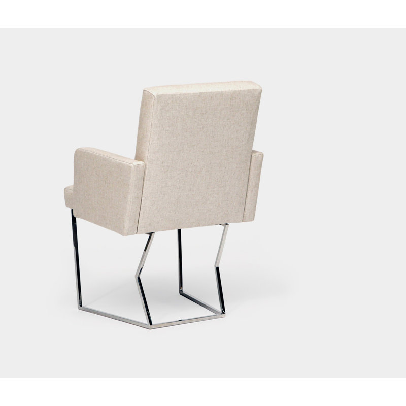 Upholstered Armchair, Creme Linen Blend, Chrome