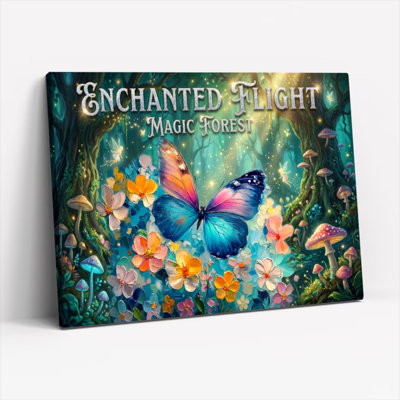 «Enchanted Flight Magic Forest Butterfly Floral», reproduction d'art sur toile tendue sur toile